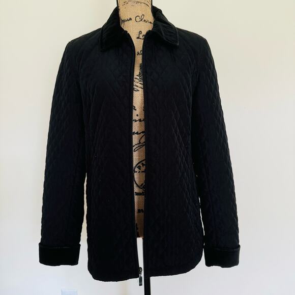 Utex Suede Trim Quilted Riding Black Fleece Lined Full Zip Jacket Womens Medium - Picture 2 of 10